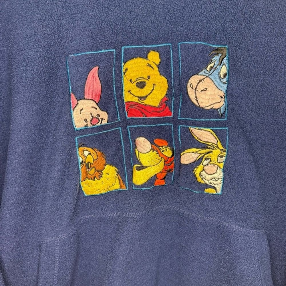 Vintage Disney Store Navy Fleece Hoodie Sweatshirt Winnie Pooh Characters Size L - Picture 2 of 7